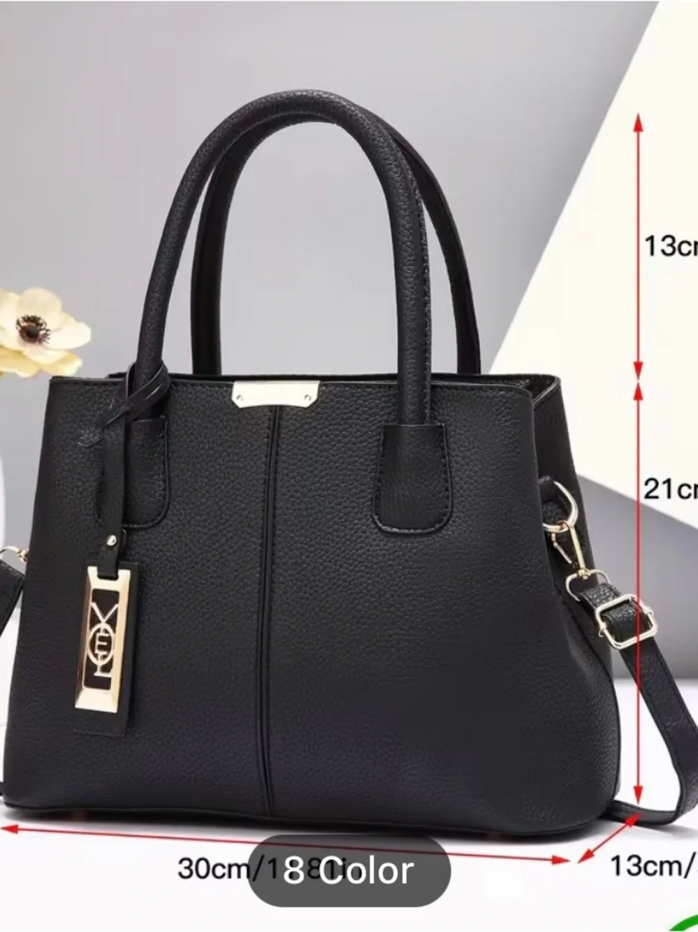Classic Structured Women’s Tote Bag in black Vegan Leather Ivory - Picture 4 of 4